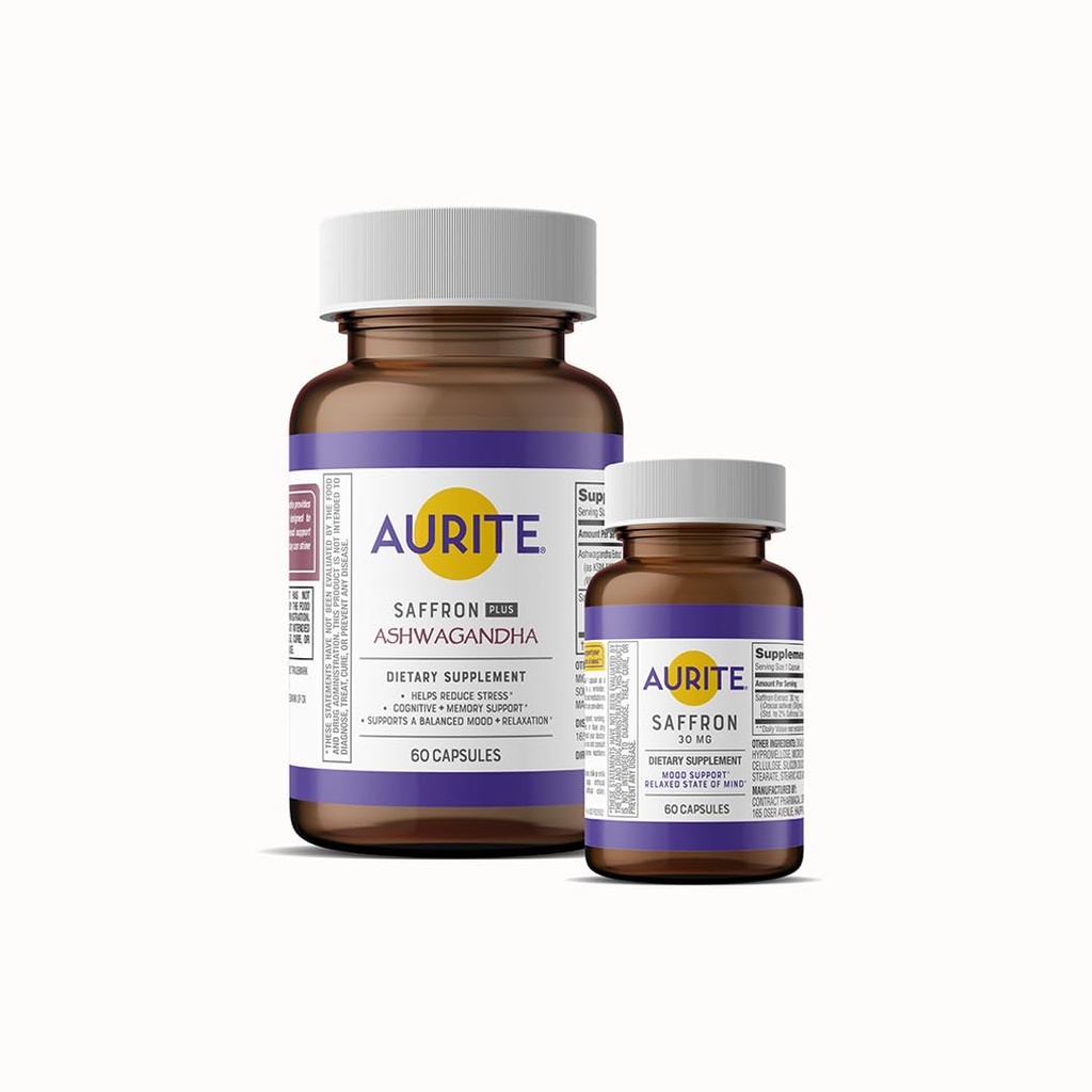 Saffron Ashwagandha & Saffron Supplement Bundle. Stresshantering, humörstöd, långvarigt minne, vegetarisk vänlig, icke-GMO, glutenfri, sojafri