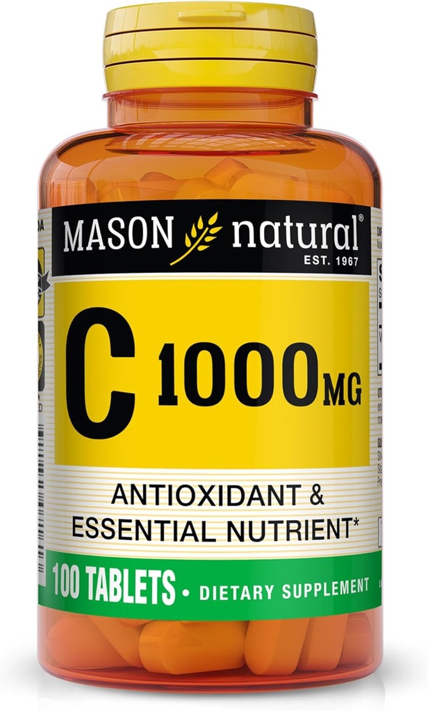 MASON NATURAL C-vitamiini 1000 mg, 100 päivän tarjonta, tukee tervettä immuunijärjestelmää, antioksidantti ja Essential Ravintoaine, 1 pakkaus