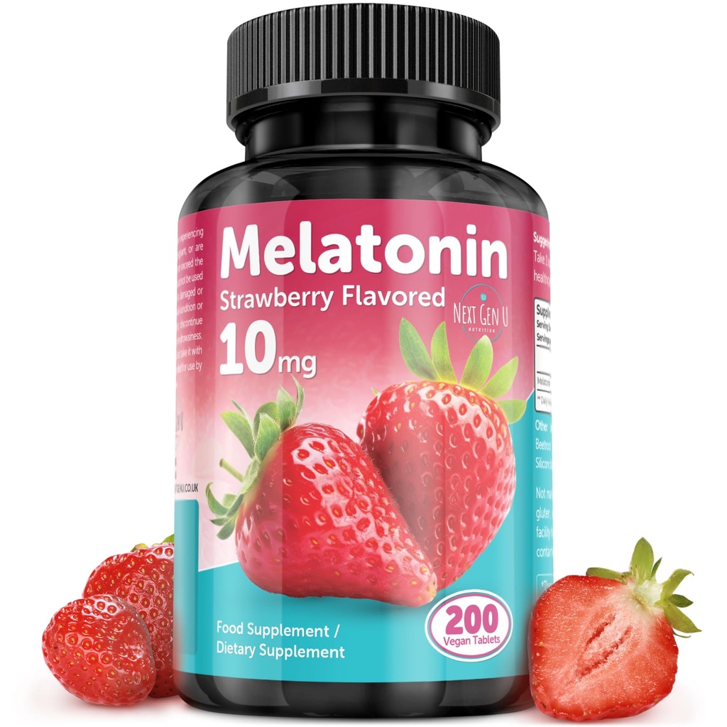Melatoniinit - 10 mg ravintolisä - mansikan makuinen - 200 vegaanista tablettia -