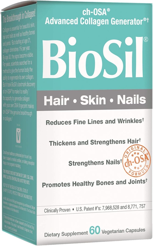 BioSil luonnon tekijöiden, hiukset, iho, kynnet, tukee tervettä kasvua ja voimaa, vegan kollageeni, Elastin ja Keratin Generator, 60 kapselia
