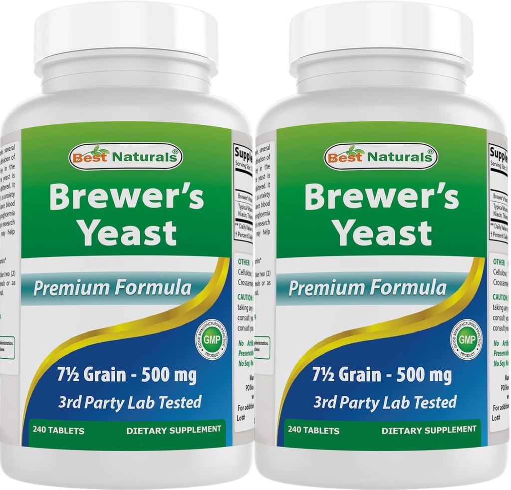 Best Naturals, Brewers Hiiva, 7-1/2 jyvät B1-vitamiini, B2-vitamiini, 1000 mg 240 tablettia (240 pistettä)