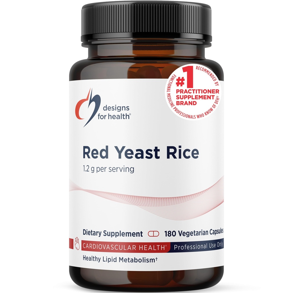 Designs for Health RYR Synergy - Red Yeast Rice Supplement - 1200mg Red Yeast Rice + CoQ10 för att stödja kardiovaskulär hälsa + underhåll av lipidnivåer i normalt område (120 kapslar)