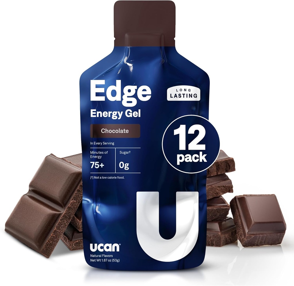 UCAN Edge Energy Gel Shots, Chocolate (12, 2 Ounce Packets) för löpning, träning, träning, träning, fitness, cykel, Crossfit | Sugar-Free, Vegan och Keto Friendly Energy