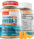 Vegan Omega-3 Gummies 1280mg + COQ10 + D3-vitamiini K2 (MK7), Omega 3 Fish Oil Vaihtoehtoiset aikuiset w/EPA 600mg DHA 400mg & MCT Öljy, Ei kala maku Marine Algae, Brain, Eye, Immuniteetti, 1 pakkaus