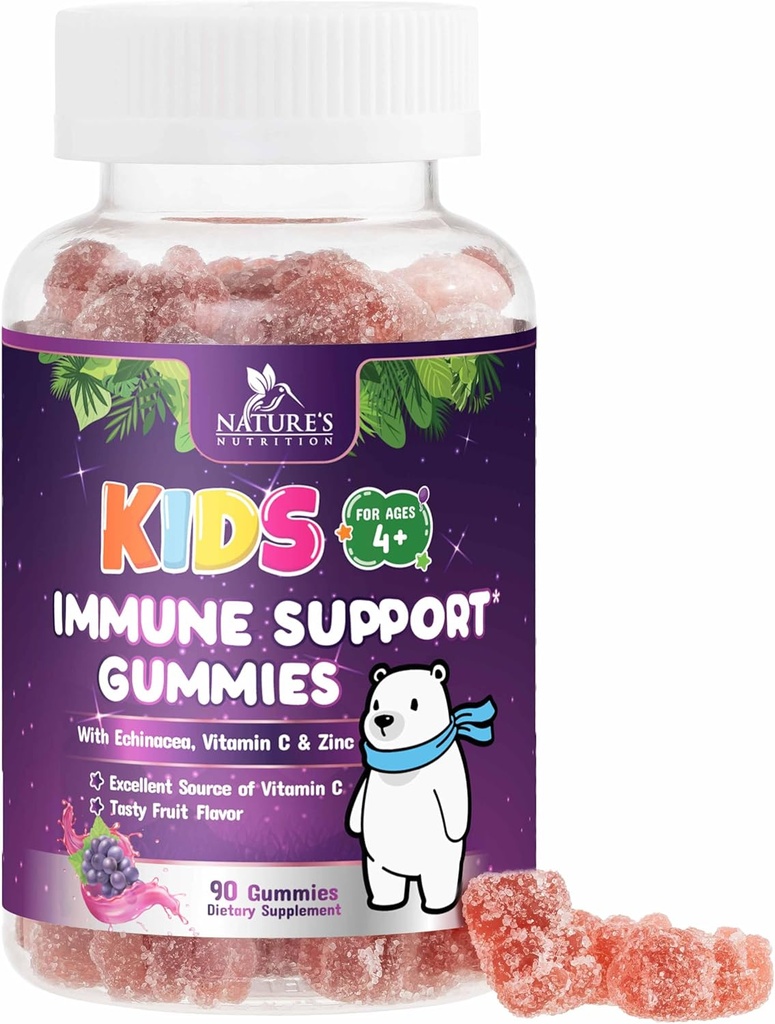 Lapset Immuuneja Tuki Gummies - C-vitamiini, Sinkki & Echinacea, Lasten päivittäin Immuuneja Terveys Tuki Gummy ikäisille 4 ja ylös, Luonnon vitamiinit lapsille, Vegaani & ei-GMO, Berry Flavor - 90 Gummies