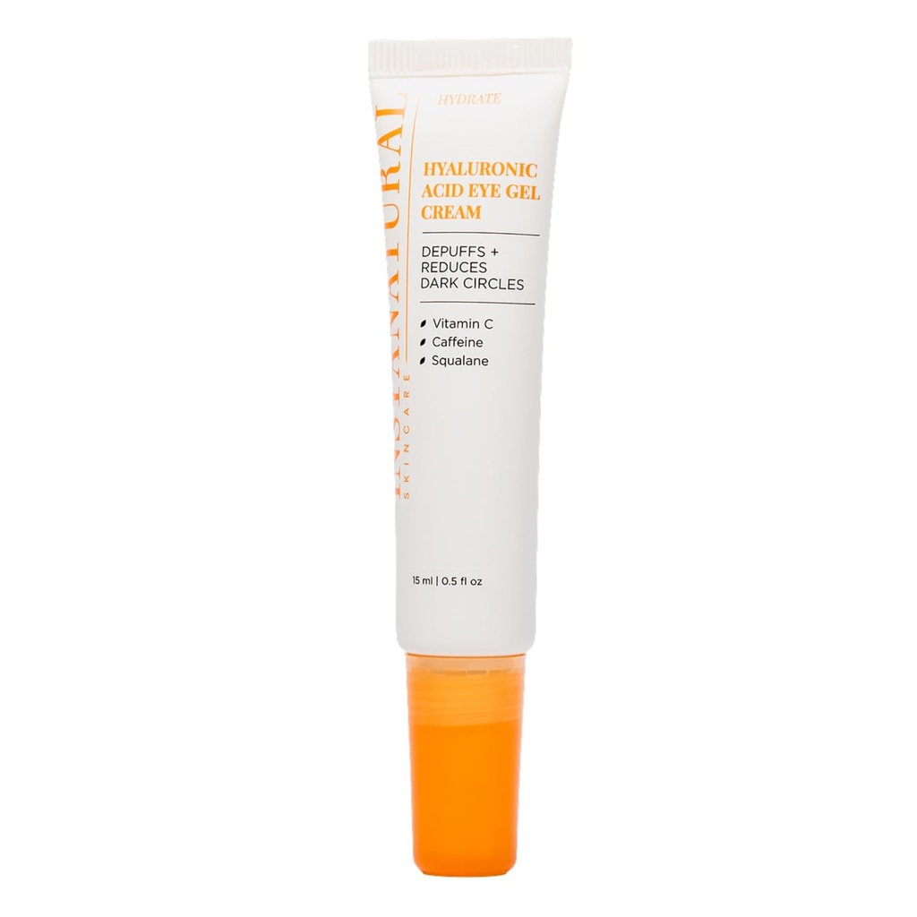 Luonnollinen Hyaluronic Acid Eye Gel Cream, Hydrating Under Eye Cream for Women & Men, vähentää puffiness, tummat ympyrät ja ryppyjä, C-vitamiini, kofeiini, Squalane & Peptides, 0,5 Fl Oz