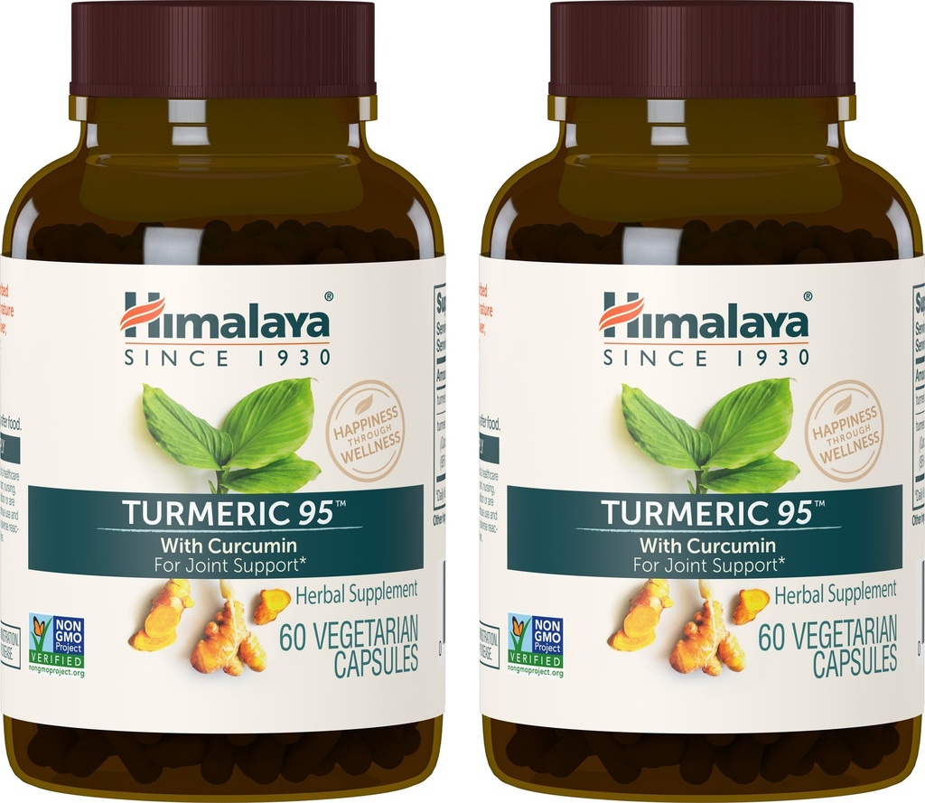 Himalaya Turmeric 95 täydennysosa Curcumin/Curcuminoids, nivel- ja lihastuki, optimaalinen joustavuus ja liikkuvuus, 600 mg, ei-GMO, Vegan, Gluteeniton, 60 kapselia, 2 pakkaus, 60 päivän toimitus