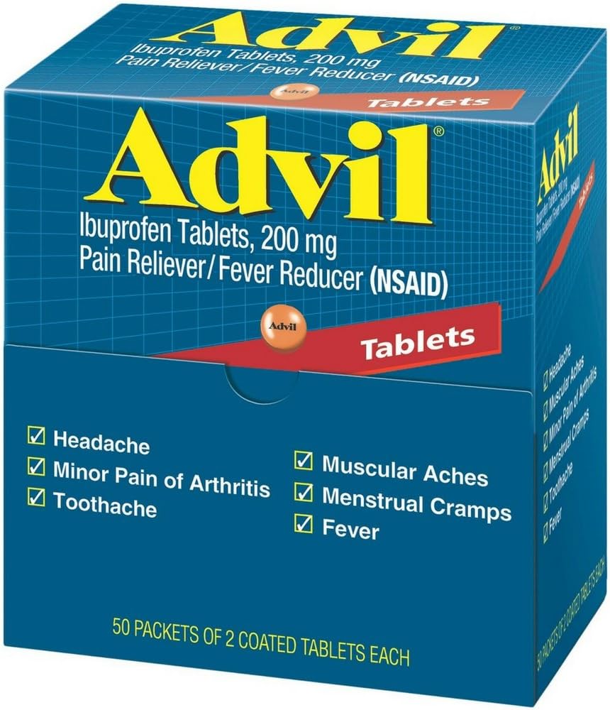 Advil Ibuprofeeni, 200 mg, 50 pakkausta, joissa 2 päällystettyä tablettia (pakkaus 4)