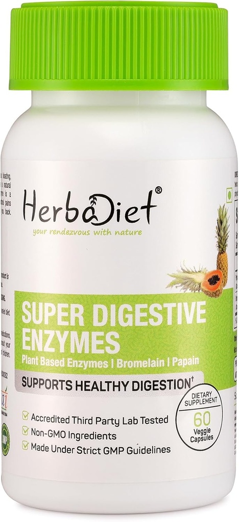 Herbadiet Dgestive Enzyme Supplements ...Bromelain & Papain Extract 500 mg kapselit...