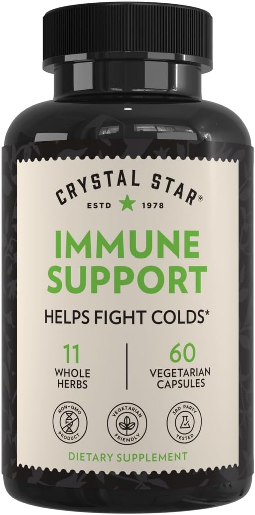 Crystal Star Immune Support Supplement (60 kapselia) - Herbal Immune Booster for a Proactive Multi-System Defense - Echinacea, Goldenseal, Yarrow & Elecampane - Ei-GMO