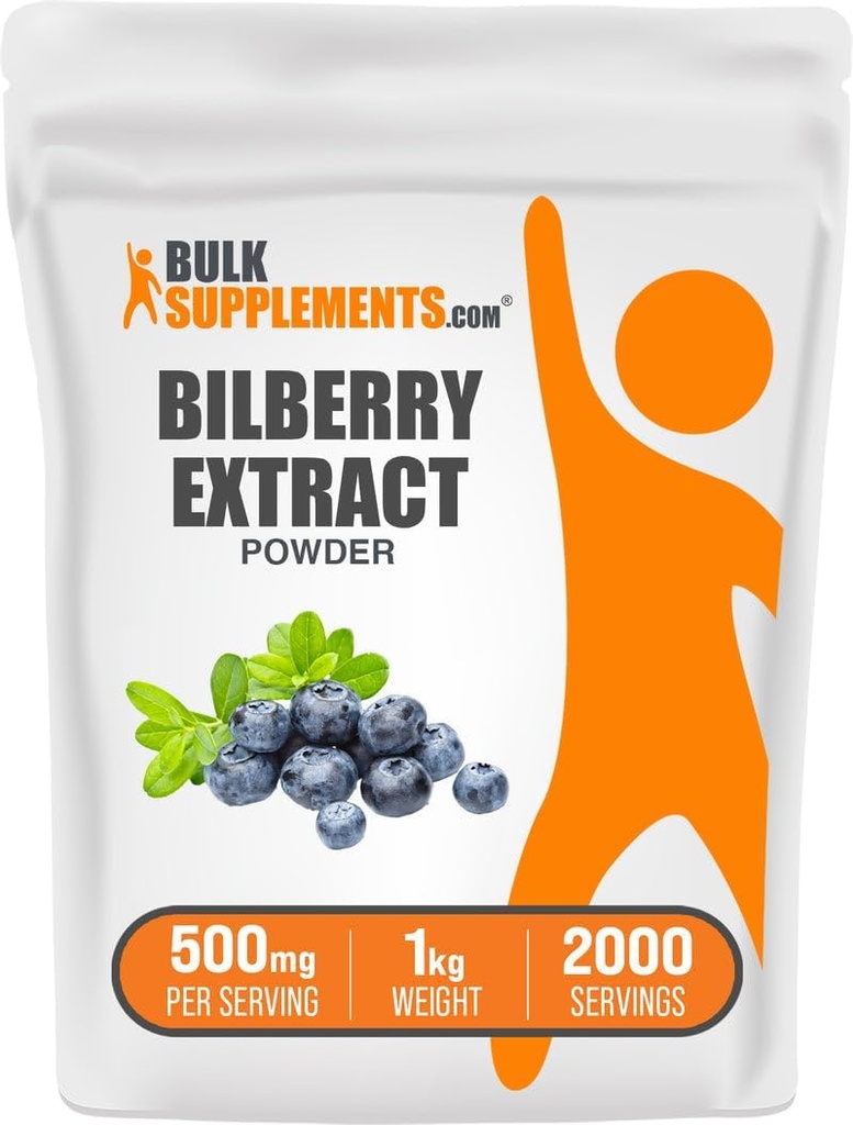 BulkSupplements.com Bilberry Extract Powder - Bilberry Extract Supplement, kasvissyöte - Vegan & Glulten Free, 500mg per Serving, 1kg (2,2 lbs) (Pack of 1)
