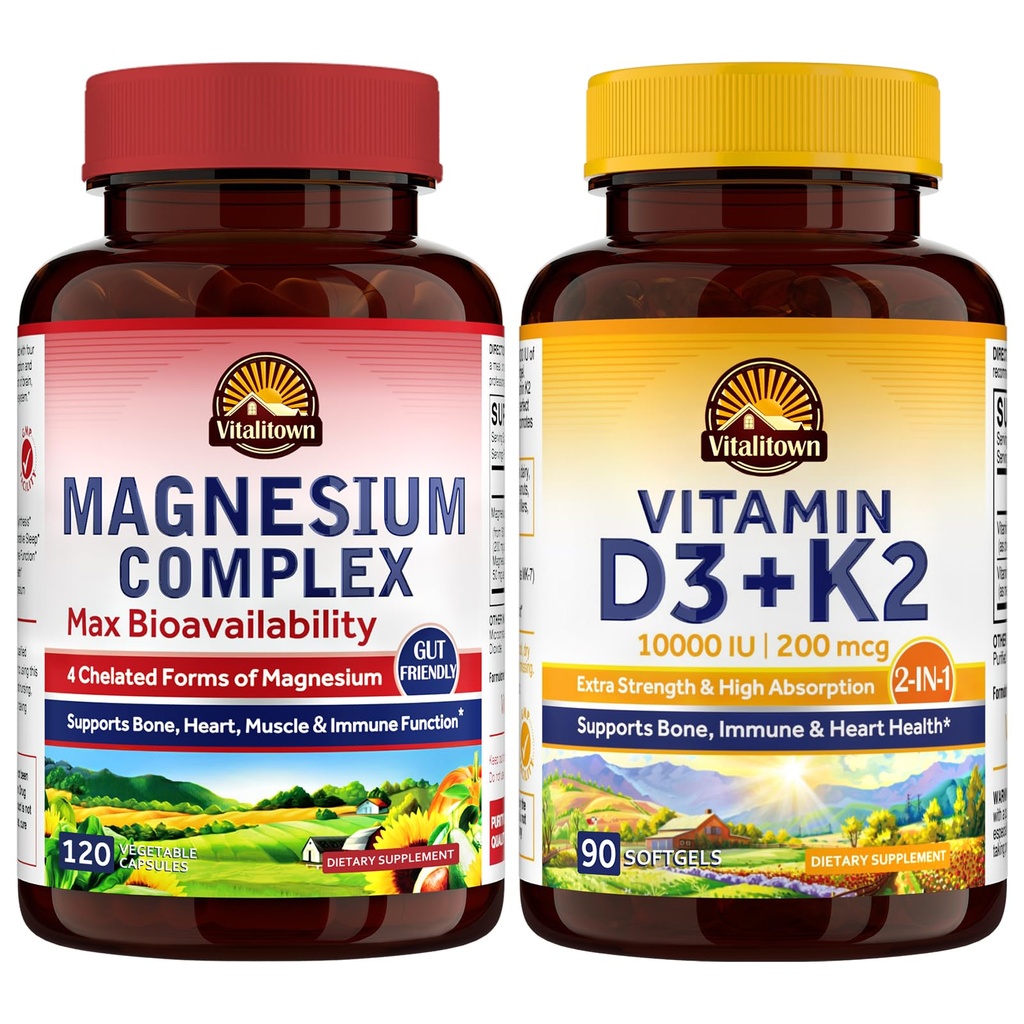 Vitalitown Magnesium Complex & Vitamiini D3 K2 Bundle (Pack of 2) ...