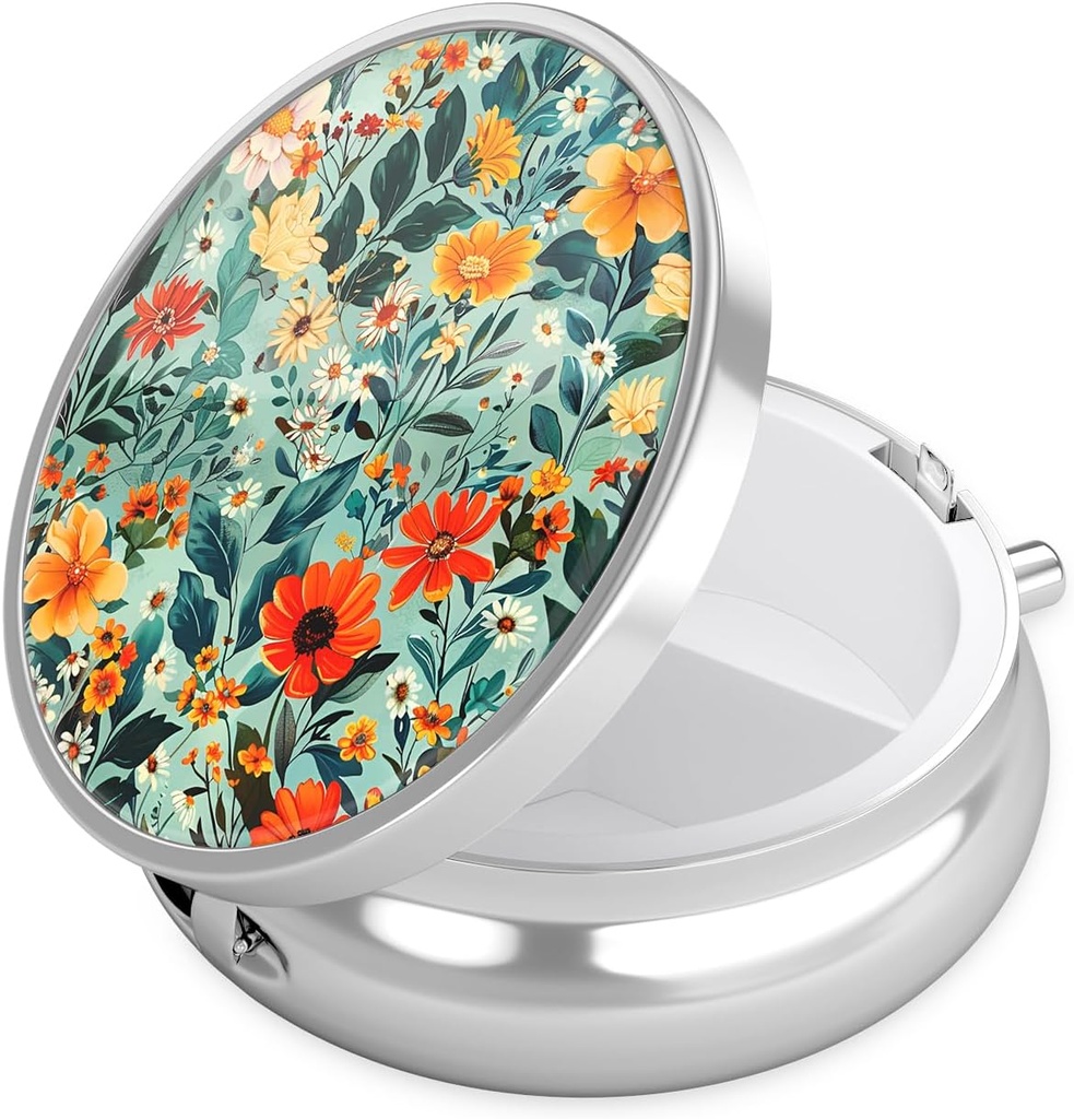 Nipichsha Pill Box, Small Pill Case for Purse & Pocket, Cute Travel Medicine Organizer, Portable Medicine Container Holder för att hålla vitaminer, medicinering, fiskolja och tillägg, B06-Beautiful Flowers