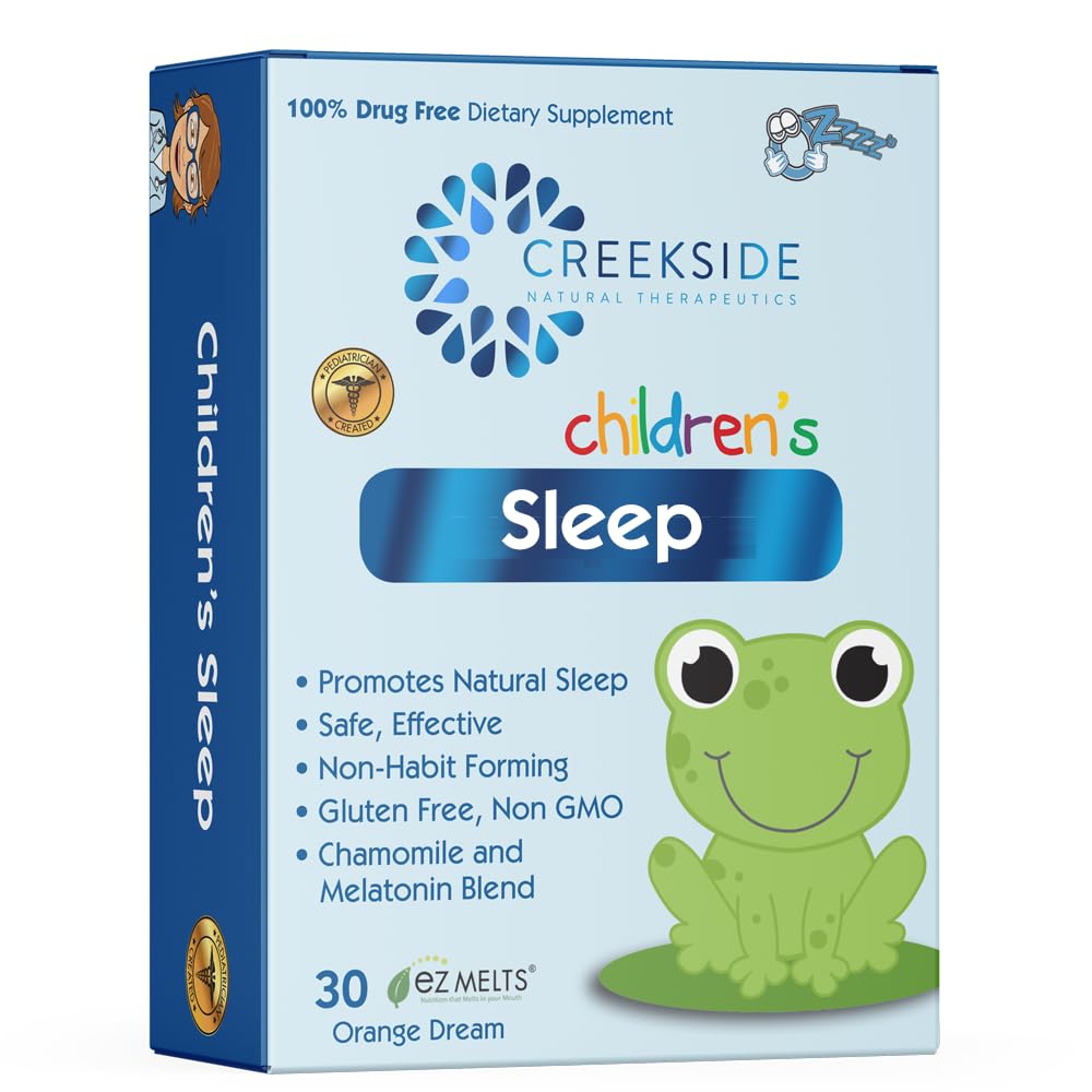 Creekside Naturals Children... Sleep, with Melatonin and Kamomile, Zero Sugar, Vegan, Pediatrian Formulated, Orange Dream Flavor, 30 EZ Melt Tabletit