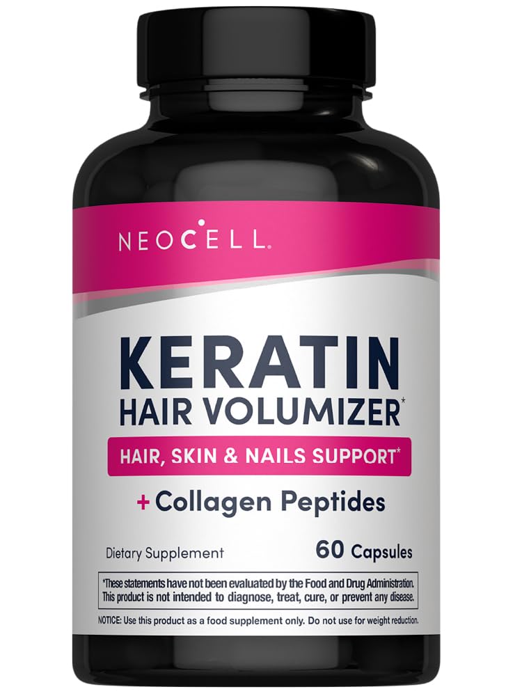 NeoCell Keratin Hair Volumizer Collagen, Amla Extract ja C-vitamiini, Hiukset ja iholisä, kapseli, 60 Count, 1 pullo