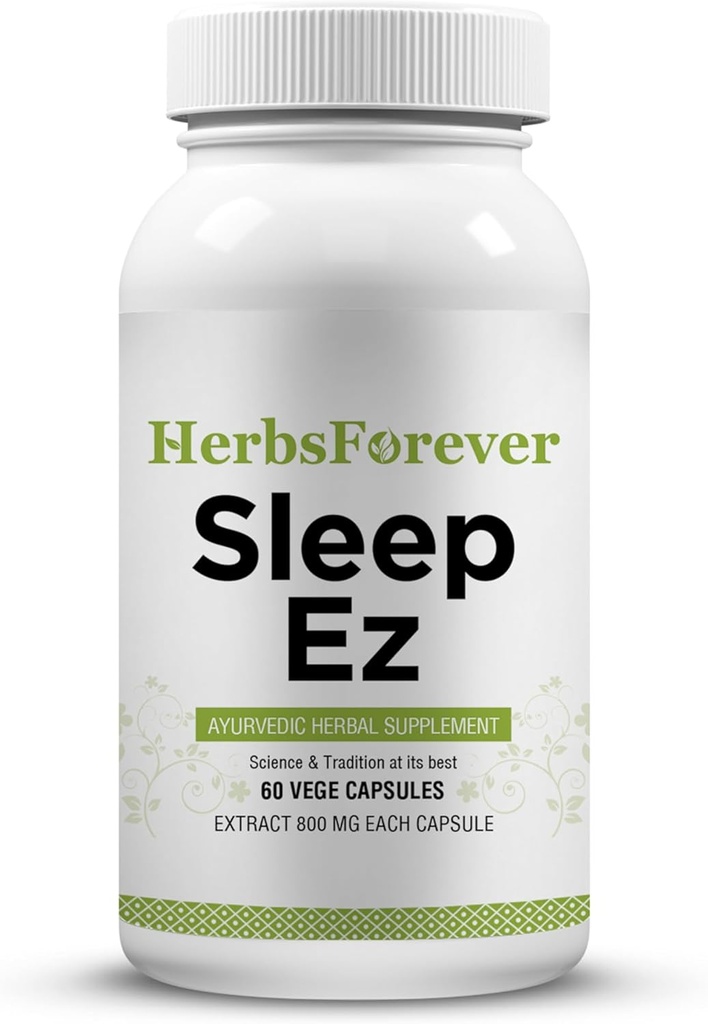 Herbsforever Sleep Ez (Sleep Ease) (Ayurvedic Herbal Formulation) rentoutumista mielen, kehon ja avustaja autuas unipiirros, 60 vege kapselia, 800 mg Jokainen tiivistetty uute