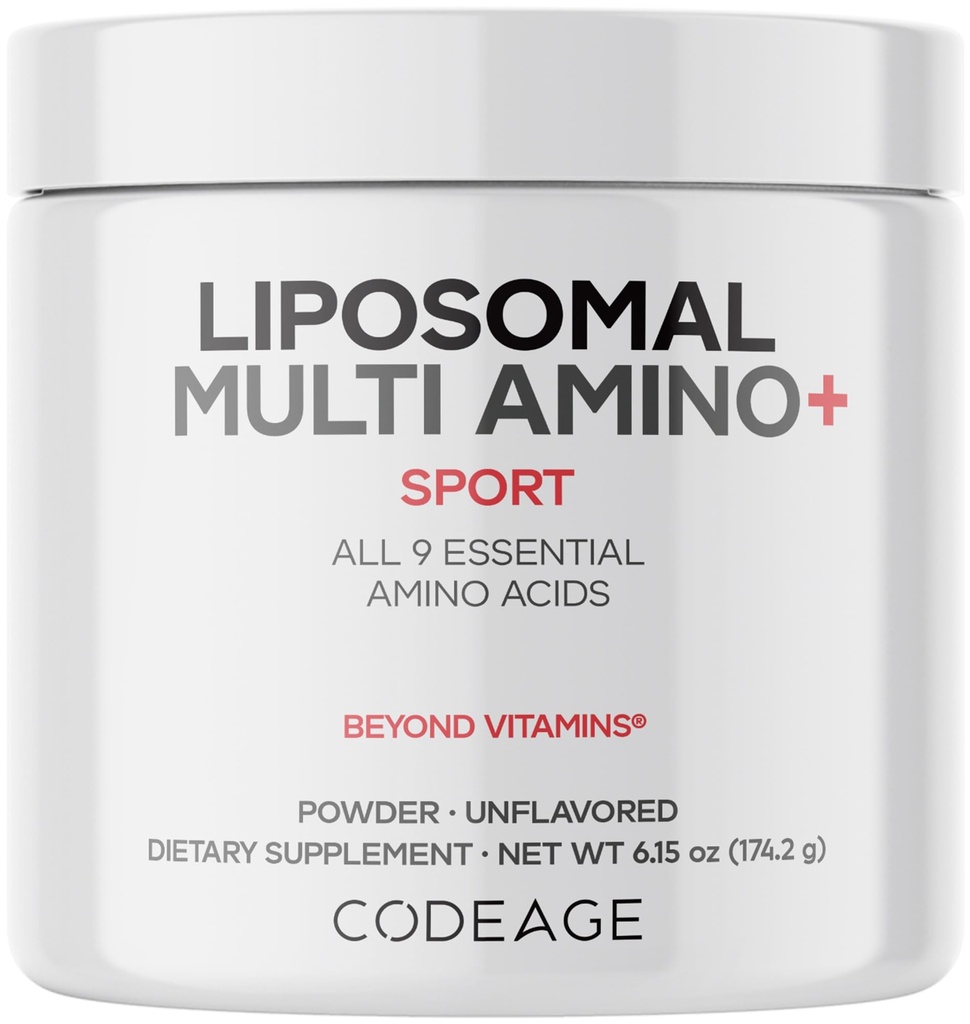 Codeage Liposomal Multi Amino Powder Supplement - BCAA & EAA Supplement Kaikki 9 Essential Amino Acids, Haaraketjuinen Aminohappo, Pre & Post Treenaus, Makuamaton, Liposom Delivery, non-GMO, 6.15 oz