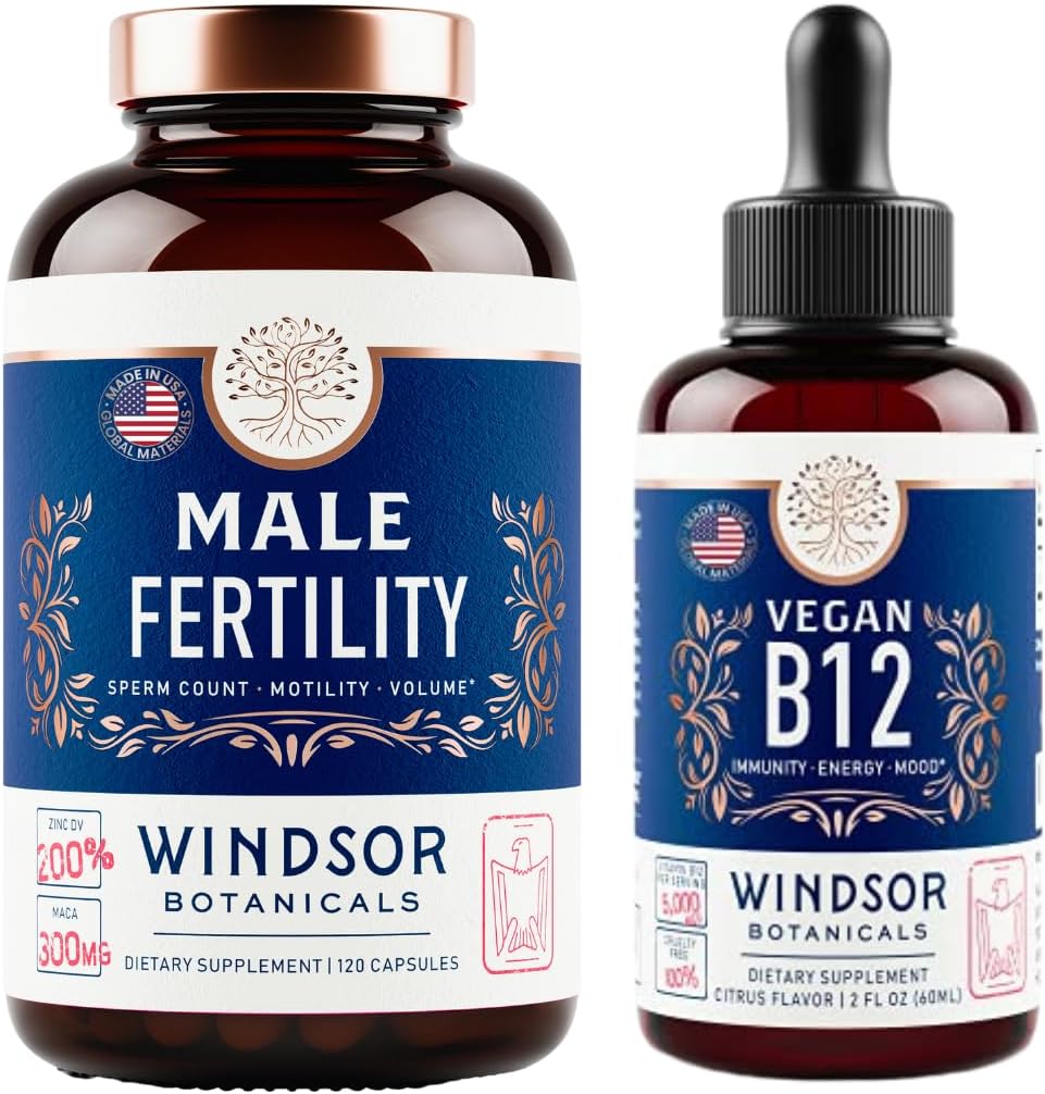 WINDSOR BOTANICALS Vegan Vitamin B12 och Male Fertility Supplement med Maca Root - Energi och fertilitet Bundle