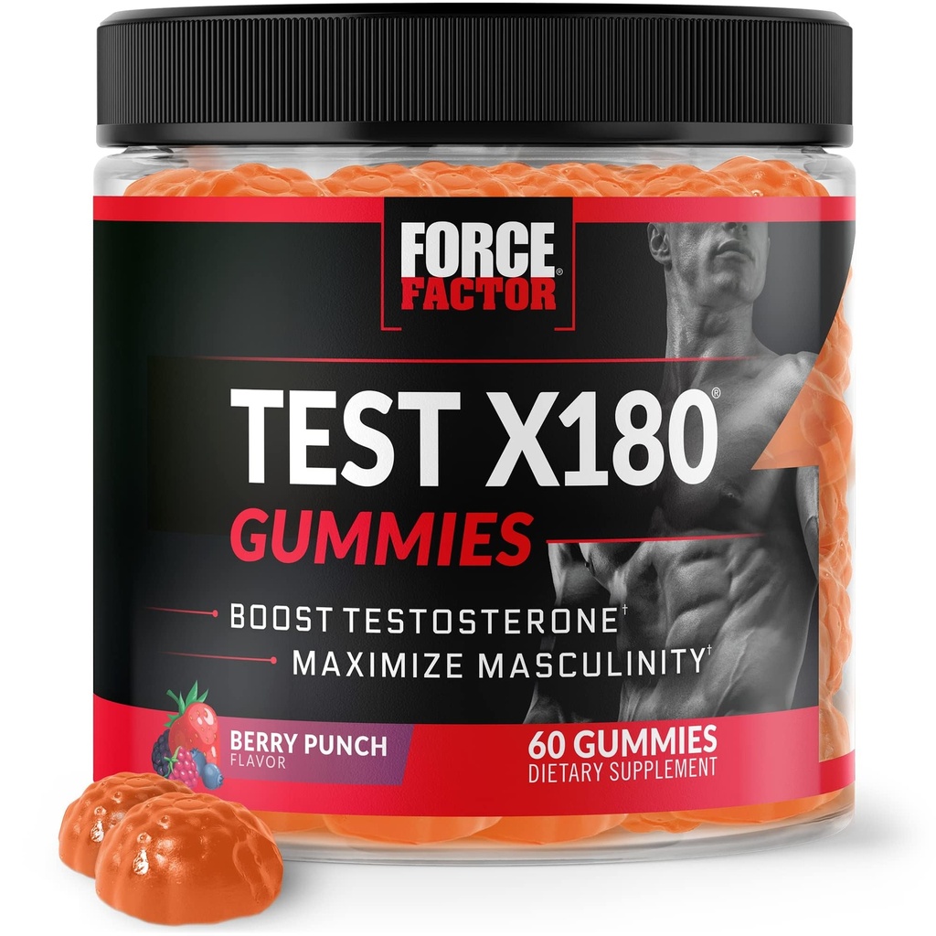 Force Factor Test X180 Gummies Testosteron Booster för män med Tongkat Ali, Horny Goat Weed, Tribulus Terrestris, Fenugreek och Black Maca, Supplement Men, Berry Punch, 60 Gummies, 1-Pack