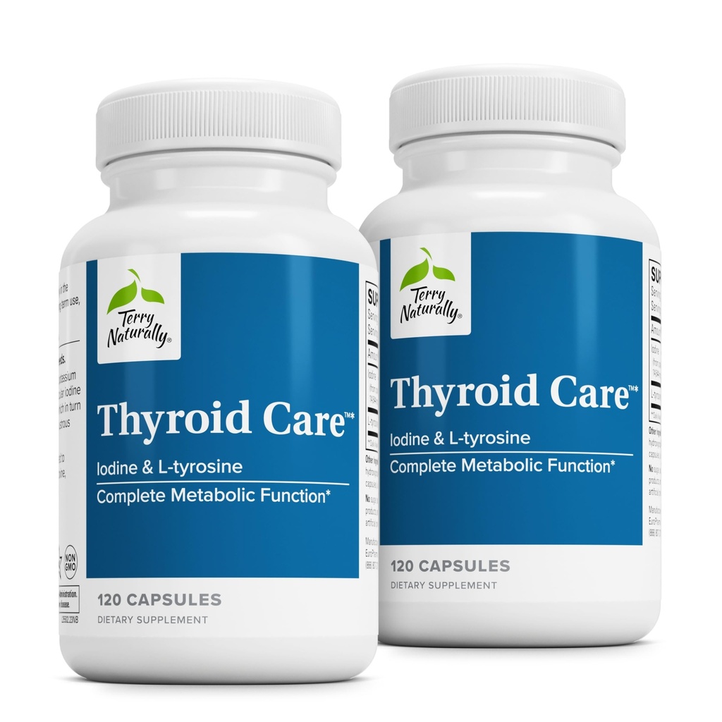 Terry Naturally Thyroid Care - Immune Health & Energy Support Formula - Nutritional Supplement med jod för Thyroid Health Support - Wellness Supplement med L-Tyrosine - 120 kapslar (Pack of 2)