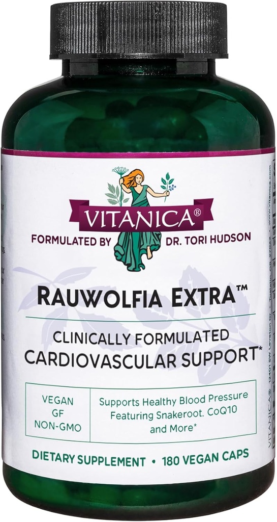 Vitanica Rauwolfia Extra - Heart Health Supplement - Tukee Verenpaine Jo terveen alueen - täydentää magnesium, CoQ10 & Snakeroot - 180 Vegan Caps