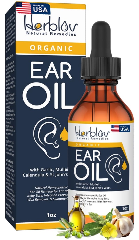 Organic Ear Oil for Ear Infektiot - Natural Eardrops for Infektioiden ehkäisy, uimarin korvan ja vahan poisto - Lapset, Aikuiset, Baby, Dog Eurache Remedy - kanssa Mullein, Valkosipuli, Calendula, Valmistettu USA