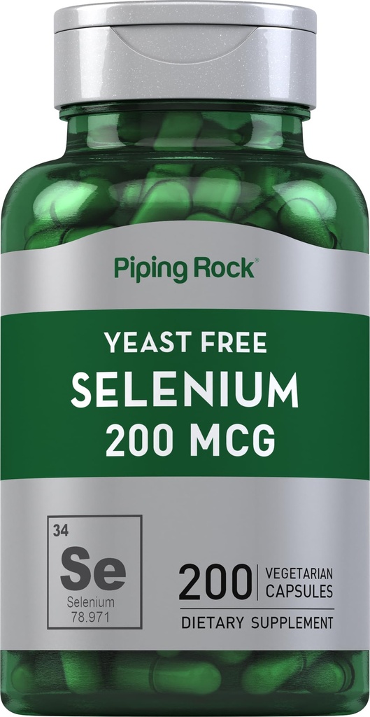 Piping Rock Yeast Free Selenium 200mcg | 200 kapslar | Vegetariskt tillskott | Icke-GMO, Gluten Free Formel