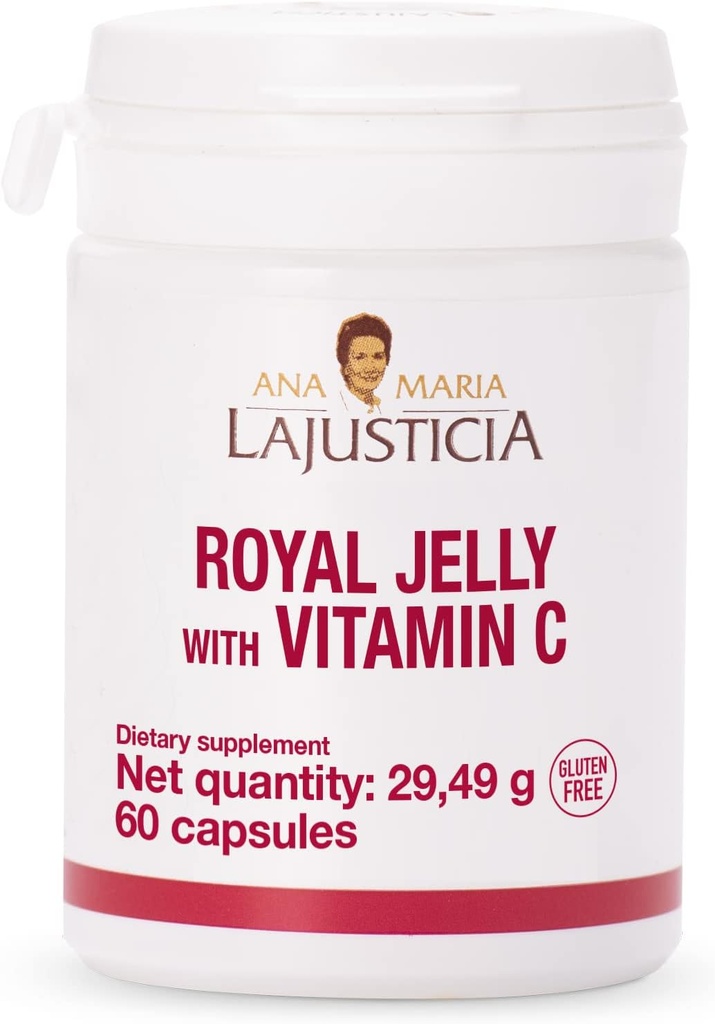 ANA MARIA LAJSTICIA - Royal Jelly C-vitamiinilla - 60 kapselia Maito ja gluteeniton. Kasvissyöjä Friendly. Täydellinen edistää Verisuonisto terveys.