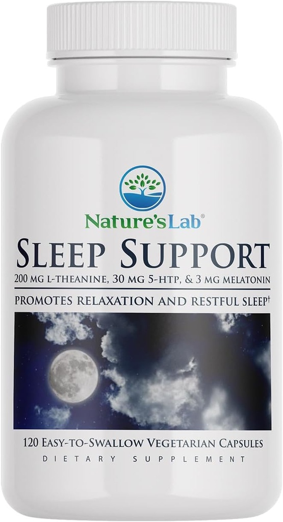 Nature's Lab Sleep Support Ravintolisä - sisältää L-Theanine, 5-HTP & Melatoniini - 120 kapselia (120 päivän tarjonta)