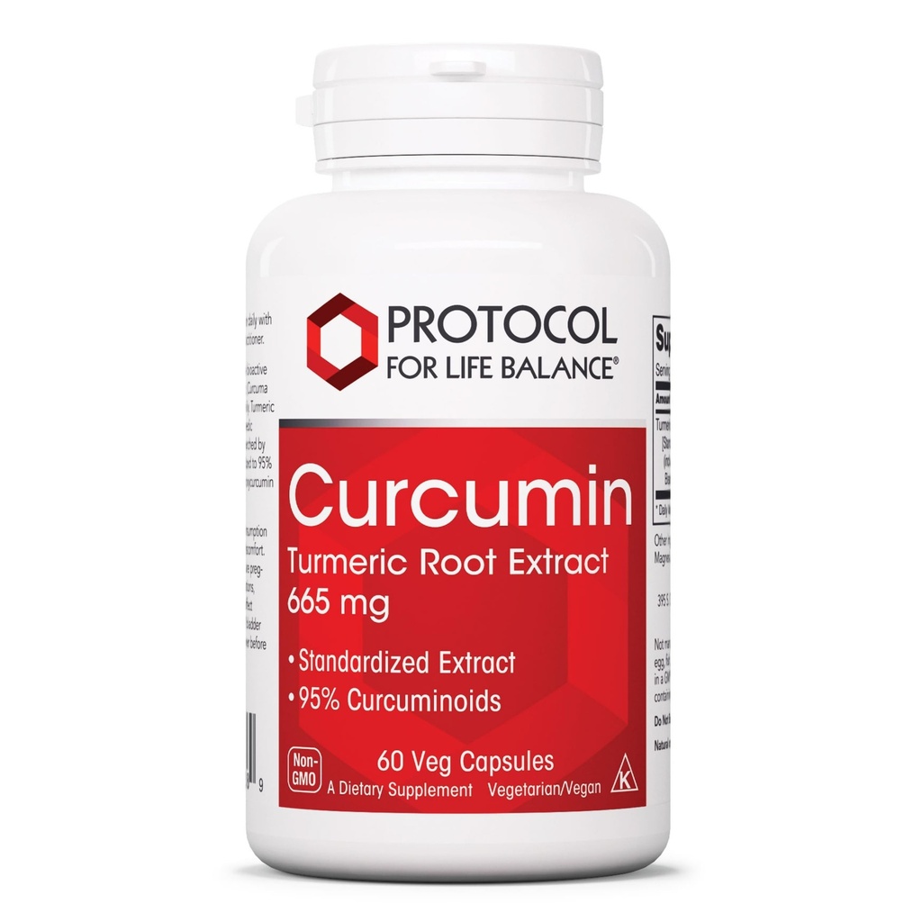 PROTOCOL FOR LIFE BALANCE Curcumin Turmeric Root Extract - 95% Standardiserade Curcuminoids - 665 mg Curcumin - Curcumin Turmeric Supplement - Non-GMO & Kosher - 60 Veg Capsules