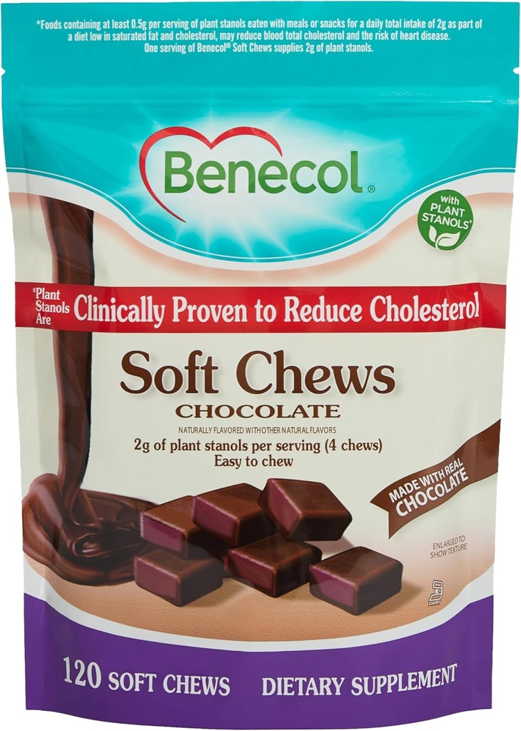 Benecol® Soft Chews - Tillverkad med kliniskt beprövade kolesterolsänkning Plant Stanols - Kolesterol Management Supplement (120 Chocolate Chews)