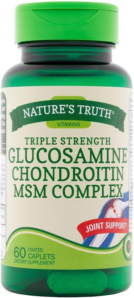 Nature's Truth Triple Strength Glukosamiini Chondroitin MSM Complex Ravintolisä - 60 päällystetty Caplets, pakkaus 2