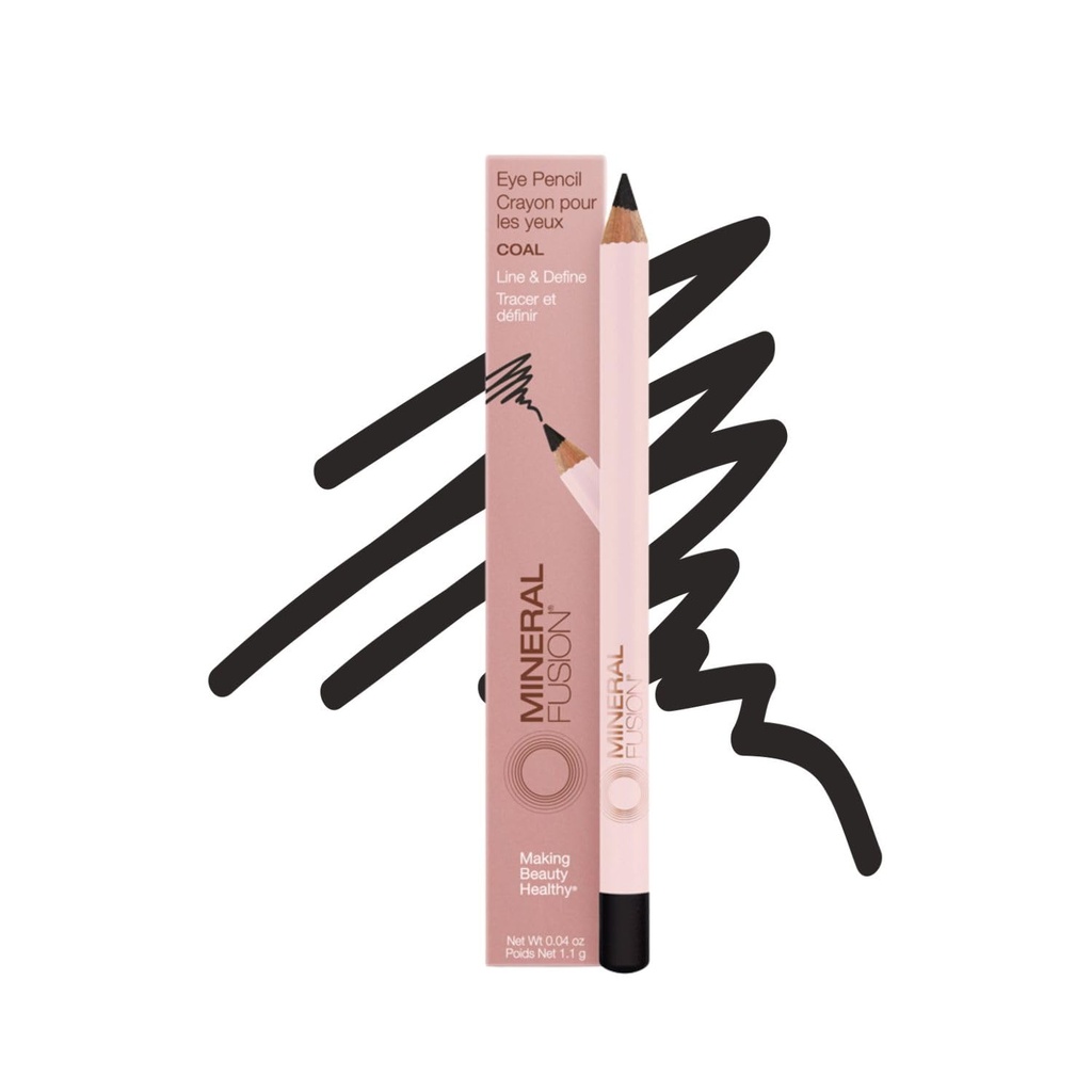 Mineral Fusion Eye Pencil, Black Eyeliner, jossa on rauhoittava kamomilla, meadowfoam & Vitamiini E, Velvety Smooth, Hypoallergenenic Eye Meup to Line & Define, Long-Lester Pencil, Hiili, 0,04 Oz