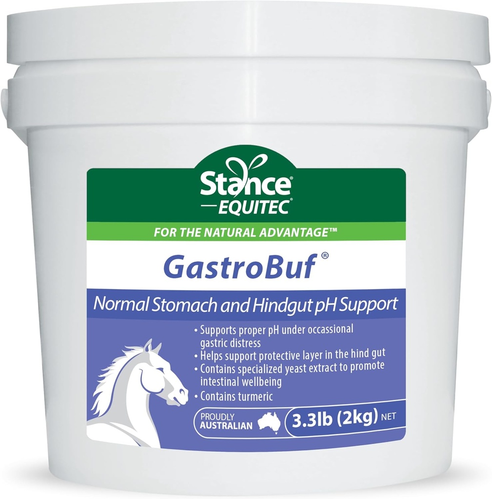 Stance Equitec GastroBuf - Normal mage pH-stöd - Hästtillskott - hjälper till att stödja skyddsskikt i tarmen, stödja korrekt pH under yrkesgastrisk nöd, innehåller gurkmeja - 3,3 lb