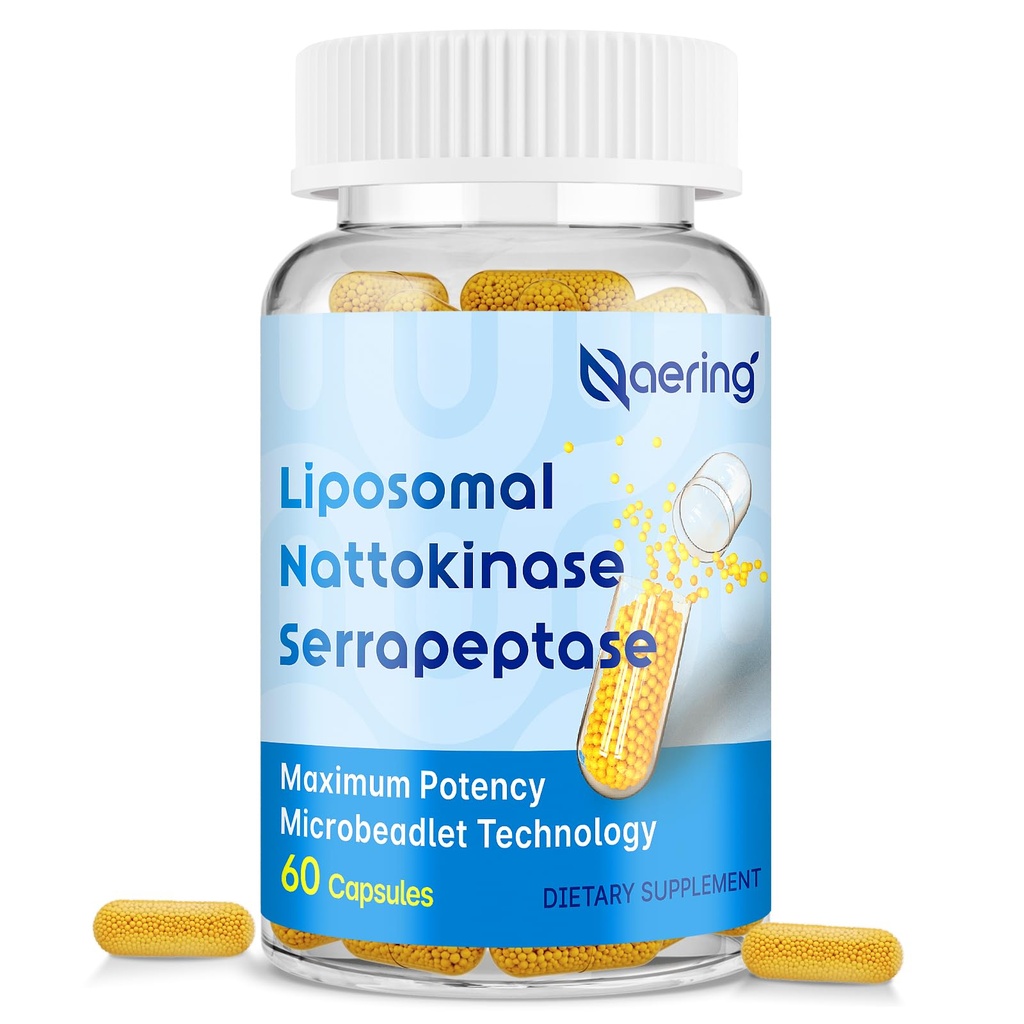 Liposomaalinen Nattokinaasi 12 000 FU Serrapeptaasi 360 000 SPU Enzyme- täydennysosa - Rikastettu Synergististen Entsyymien ja ravintoaineiden sekoituksen ja inulinin kanssa Circulatory, Gut, Digestion 60 kapselia (1 pullo)