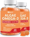 Vegan Omega 3 Gummies, Algae Omega-3 Supplement DHA 240mg, EPA 110mg w/Vitamin B12, CoQ10, Fish Oil Alternative för vuxna - Brain, Bone, Eye & Immunity Support