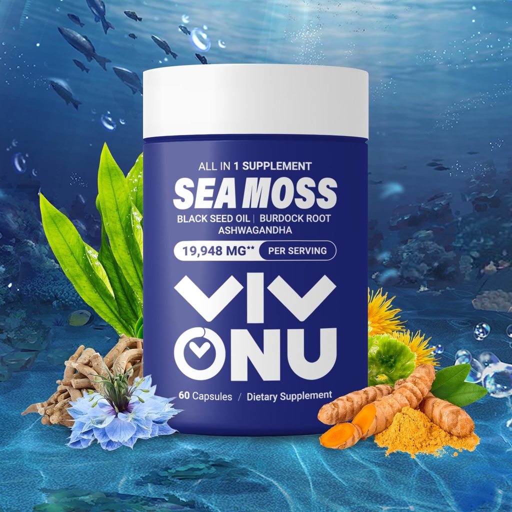 Sea Moss Black Seed Oil Ashwagandha Shilajit Ginger-Sea Moss -kapselit, joissa on Burdock Turmeric Vitamiinit C & D3 Elderberry Ginger ACV Manuka Dandelion-Immuunijärjestelmä,Skin,Energy Support