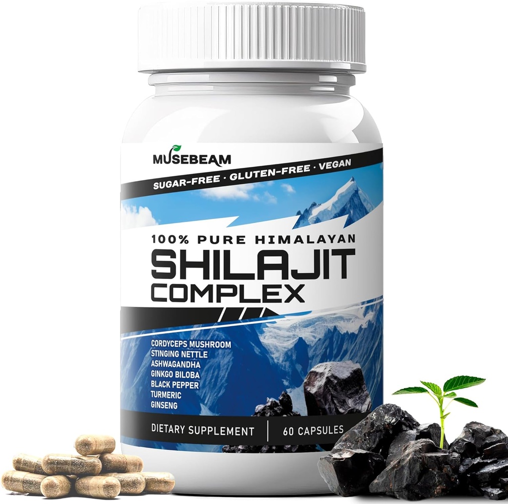 Himalayan Shilajit Capsules Men Women - Premium Himalayan Fulvic Acid Supplement Pills - Ashwagandha Turmeric Ginkgo Biloba Ginseng Cordyceps Mushroom Sting Nettle Black Pepper