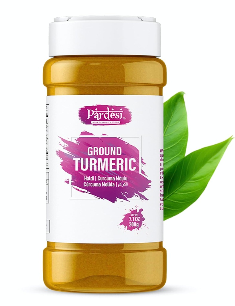 Pardesi Turmeric Root Powder 8,11 OZ (230g) Luonnollinen, 100% Curcumin Ground I Haldi I NON GMO, Intian alkuperä, helppo varastoida Jar Shaker - Turmeric Powder, Tumeric Powder, Curcuma en Polvo 100% Pure, Suolaton - Vegaani - Gluteenittomasti I Intialainen alkuperä