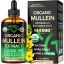 Mullein Drops for Lungs - USDA Organic Liquid - Mullein Leaf Extract Supplement - Made in USA - Lung & Bronchial Cleanse for Smokers - Hengitysterveys tuki - Tincture, Tee, Pillerit - 4 fl oz
