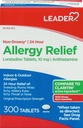 Leader 24 Hour Allergy Relief, Non-Drowsy, Loratadine 10mg, Antihistamine, Original Prescription Strength, Sinus Relief, Indoor och Outdoor, Counteract Allergy, 300 tabletter