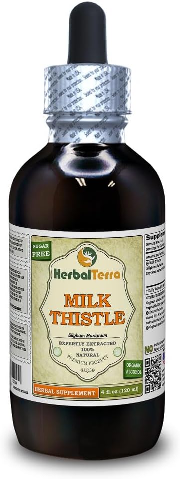 Milk Thistle (Silybum Marianum) Tincture, Organic kuivattuja siemeniä Liquid Extract (Brand Name: HerbalTerra, ylpeästi valmistettu Yhdysvalloissa) 4 fl.oz (120 ml)