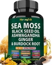 Sea Moss Black Seed Oil Ashwagandha Ginger, Organic Sea Moss Capsules med Burdock Root, Irish Seamoss Pills med Bladderwrack, Turmeric, Shilajit, Multimineral Supplement, USA (120 kapslar)