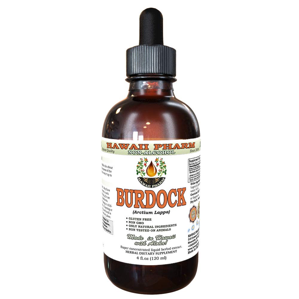 Burdock alkoholiton nesteuute, luomumurska (Arctium Lappa) Kuivattu juuri Glycerite Havaiji Pharm luonnon kasviperäisten täydentää 4 oz