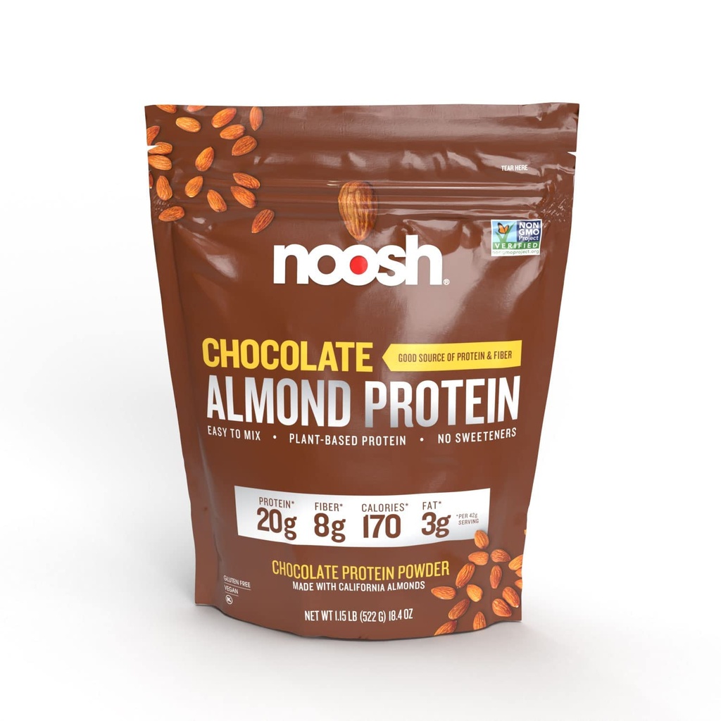 NOSH Plant Based Almond Protein Powder Chocolate 43 Gram - Vegan Protein Powder, Kaikki luonnolliset ainesosat, ei-GMO, Gluteeniton, Kosher, Peanut Free, Soy Free, Dairy Free (Chocolate)