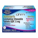 Ohm Children's Loratadine Chewable, Dye Free, Bubblegum, Non-Drowsy 24h Relief of Sneezing, Runny Nose, Watery Eyes, Itchy Throat eller Nose, Antihistamine, Indoor & Outdoor Allergies, 5mg, 30 tabletter