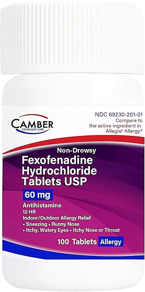 Camber Non-Drowsy Fexofenadiini Antihistamiini Sisällä Ulkona Allergia Response Tabletit 60Mg 100
