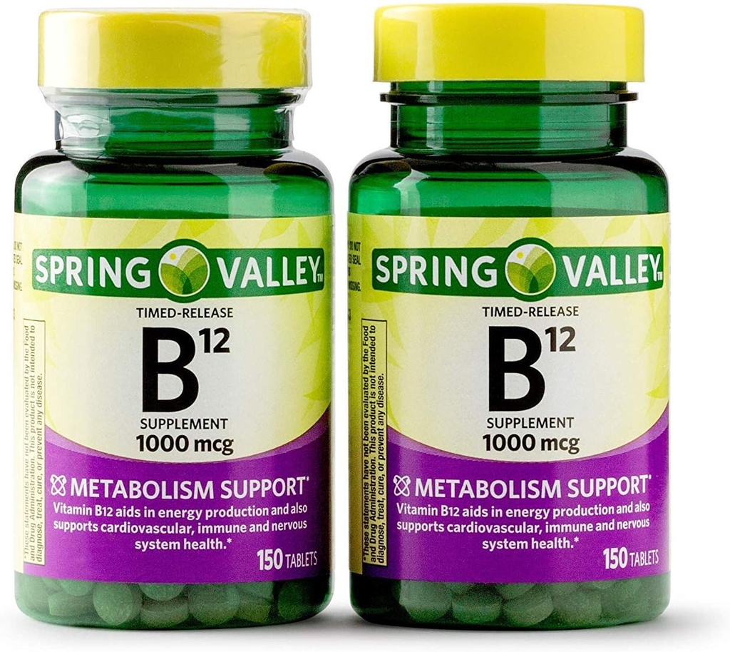Spring Valley Vitamin B12 Timed Release tabletter, 1000 mcg, 150 greve (Pack av 2, 300 greve Total) (150 greve (Pack av 2)))
