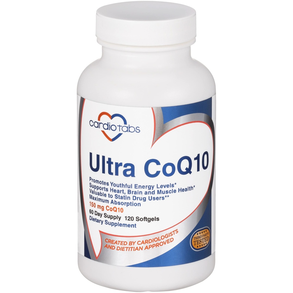 Ultra CoQ10 Coenzyme Supplement for Cardio Health, 150 mg CoQ10 - Ubiquinone - Per 2 Softgels w / Safflower Oil & Tocopherols, 6X bättre Absorption för hjärn- och muskelhälsa, 120 Softgels