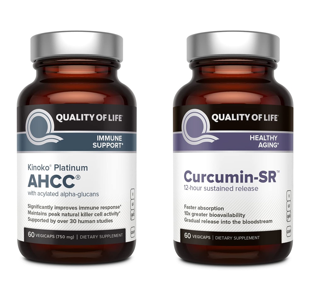 Laatu Life Kinoko Platinum AHCC Sieniuute ja mikroaktiivinen Curcumin SR - Immuuni Bundle